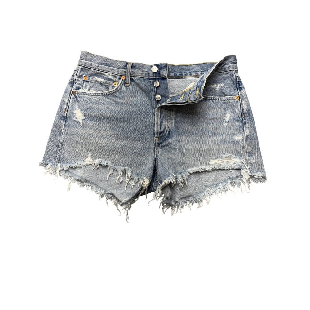 AGOLDE Parker Denim Shorts Womens 26 Blue High Rise Distressed Cutoff Button Fly